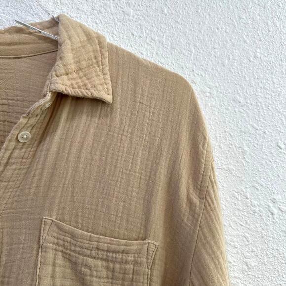 J. Crew Factory Gauze Button Up Shirt Women Medium Tan Long Sleeve Cotton Basic - Picture 3 of 6